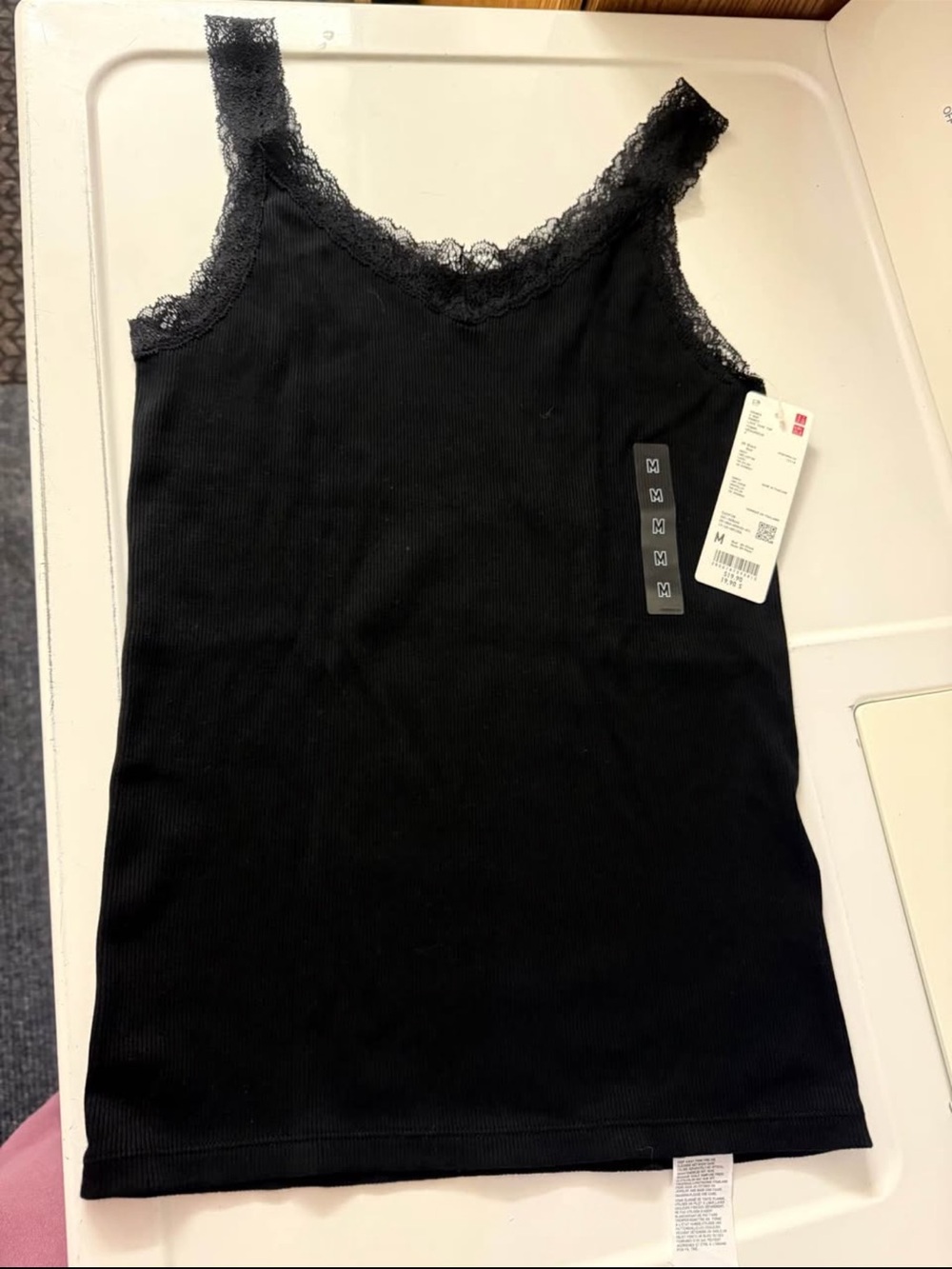 Uniqlo Black Ribbed Lace-Trim Camisole